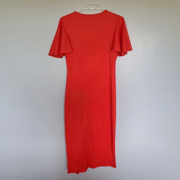 NWOT SHEIN Mulvari Ruffle Trim Butterfly Sleeve Dress - Orange Red - Size Small - Picture 5 of 12